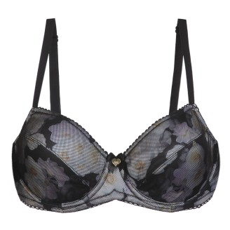 Бюстгальтер на косточках «Пионы», цвет черно-белый