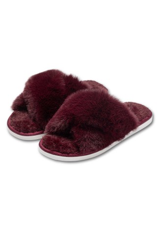 Женские меховые тапочки, цвет бордо