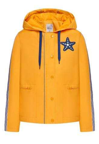 Ветровка с нашивкой и декоративной тесьмой для девочки, цвет оранжевый