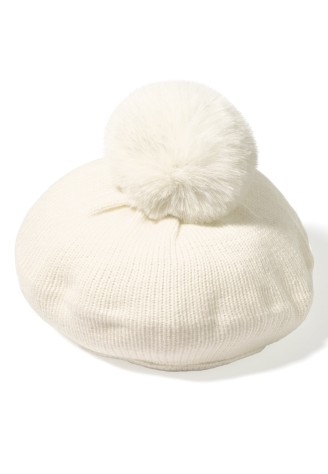 Берет с помпоном для девочки, цвет молочный
