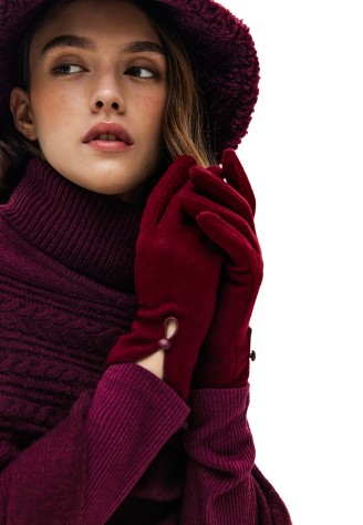 Перчатки из шерсти с отделкой, цвет бордовый