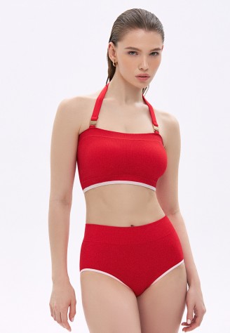 Плавки с завышенной талией, цвет красный