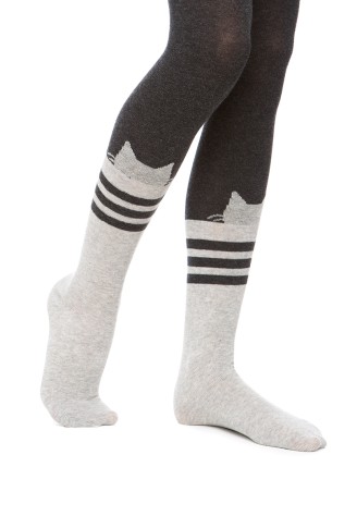 Колготки детские с принтом «Кошка», плотность 100 den, цвет серый