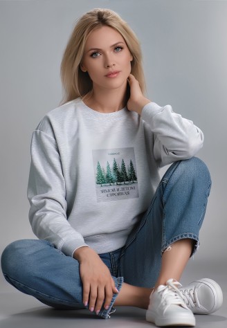 Женский свитшот с принтом «Зимой и летом стройная», цвет светло-серый меланж
