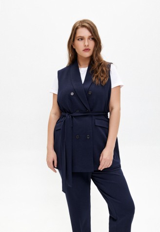Жилет трикотажный с поясом, цвет тёмно-синий