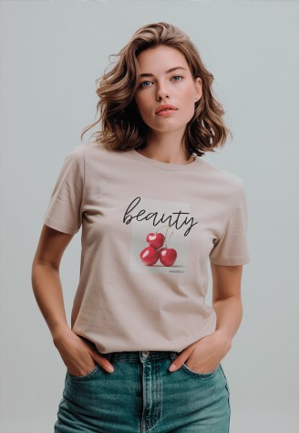 Футболка женская с принтом «Beauty» цвет бежевый