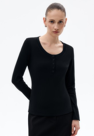 Лонгслив женский с планкой, цвет черный