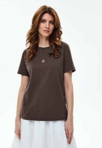 Женская футболка с декором, цвет шоколадный