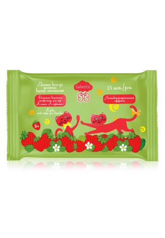 Детские влажные салфетки для рук «Кошка Клубника»