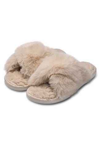Женские меховые тапочки, цвет айвори