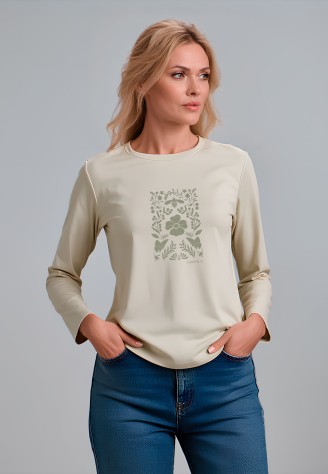 Лонгслив с флоральным принтом «Цветочная сказка», цвет бежевый