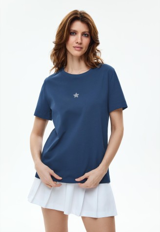 Женская футболка с декором, цвет синий