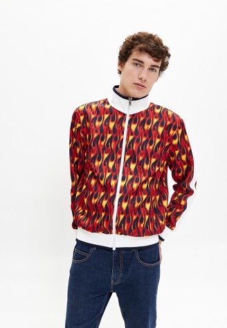 Бомбер с принтом и тесьмой на рукавах для мужчины