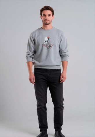 Мужской свитшот с принтом «Easy», цвет светло-серый меланж