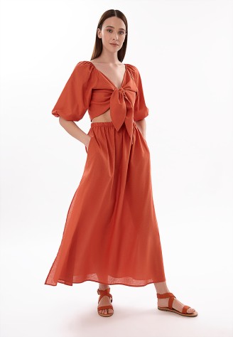 Юбка макси, цвет терракотовый