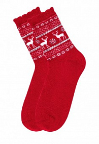Носки из шерсти в новогодней упаковке «Олени», красные