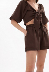 Топ с объемными рукавами, цвет шоколадный