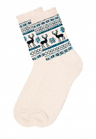 Носки из шерсти в новогодней упаковке  «Олени», молочные