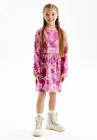 Трикотажное платье с принтом для девочки, цвет розовый