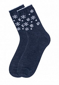 Носки из шерсти в новогодней упаковке «Снежинки», синие