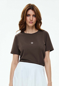 Женская футболка с декором, цвет шоколадный