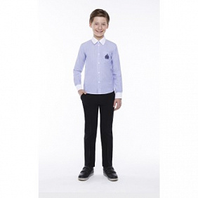 Рубашка в полоску с вышивкой для мальчика, цвет голубой