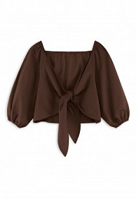 Топ с объемными рукавами, цвет шоколадный