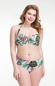 Плавки с завышенной талией, тропический принт