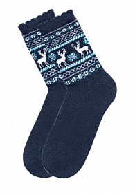 Носки из шерсти в новогодней упаковке «Олени», синие