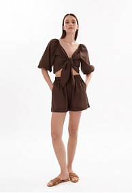 Топ с объемными рукавами, цвет шоколадный