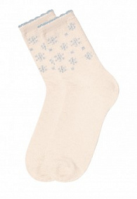 Носки из шерсти в новогодней упаковке «Снежинки», молочные